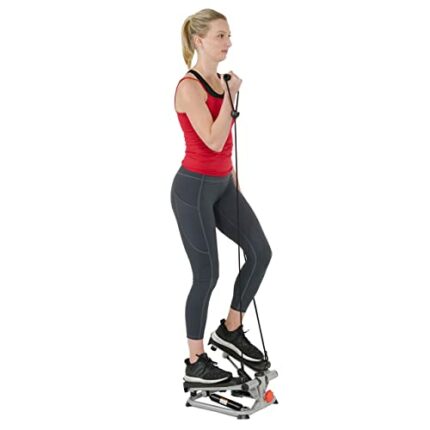 Sunny Health & Fitness Mini Stepper, Stair Stepper, Total Body Step Machine Exercise Equipment with Resistance Bands and LCD Monitor for Home Wor