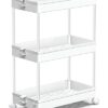 SPACEKEEPER Storage Trolley 3-Tier Slide Out Rolling Utility Cart Storage Shelf Rack on Wheels Multi-purpose Shelving Organizer for Office, Kitch