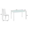 WALNUT (120 x 70 x 75) cm 5 Piece Dining Table Set GlassTable and 4 Leather Chair for Kitchen Dining White