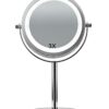 Croydex Chrome Illuminated Battery Operated Pedestal Mirror with 3x magnifying, H:30cm x W:12cm x D:18cm, MM703000E