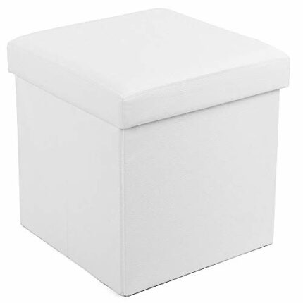 SONGMICS Storage Ottoman Cube, Footstool, Holds up to 300 kg, Synthetic Leather, Upholstered Storage Stool, White LSF010W05