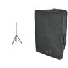 qtx Robust Steel Speaker Stand, Black & 127.080UK QR15COVER Black Protective Slip-On Cover for Speaker