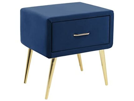 Minimalist Upholstered Bedside Table Nightstand Velvet 1 Drawer Navy Blue Flayat
