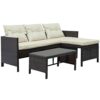 CZDYUF Outdoor Patio 3 Pcs Rattan Wicker Sofa Set， With Lounger Seat, Beige Cushions