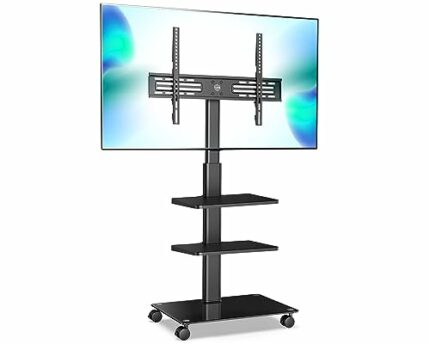 FITUEYES Rolling TV Stand on Wheels for 32 to 60 Inch TVs Portable Mobile TV Stand TV Trolley Swivel Height Adjustable Cable Management 2 Removab