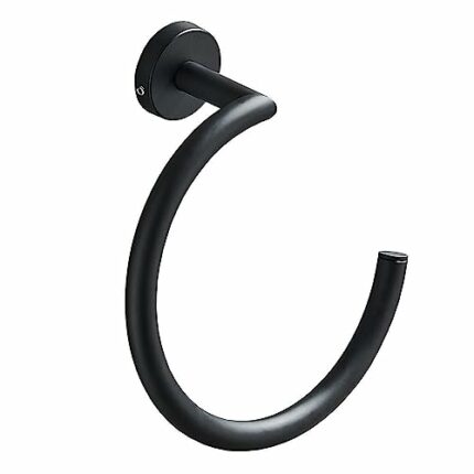 Single Post Bathroom Towel Ring, Wall Mounted Bath Towel Rack, Decorative Towel Hanger Stainless Steel (Black)