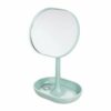 iDesign 28834 Makeup Mirror, Small and Round Dressing Table Mirror Made of Plastic, Adjustable Bathroom Mirror with Tray for Makeup and Jewellery