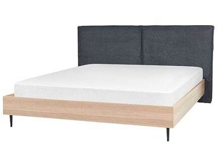 Beliani Modern EU Super King Size 6ft Bed Upholstered Headboard Dark Grey Izernore