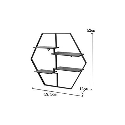 KXDCZ Iron Wine Rack- Living Room Bedroom Shelf Storage Rack Wine Rack Storage Rack, Wrought Iron Solid Wood Hexagonal Decorative Frame Design