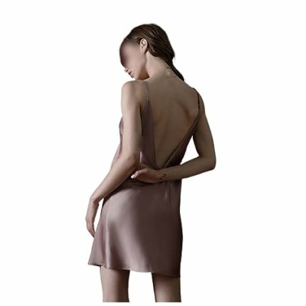 GLUXIT Women's Spring Summer Silk Sexy Nightgown Thinness Backless V-neck Spaghetti Strap Pajamas Nightgown