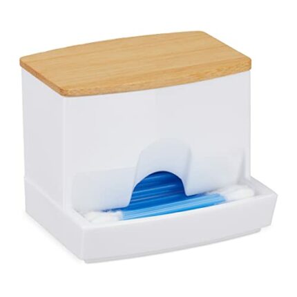 Relaxdays Cotton Swab Storage Box, Acrylic Lidded Organiser, Stick Bathroom Dispenser, Various Sizes, White/Brown