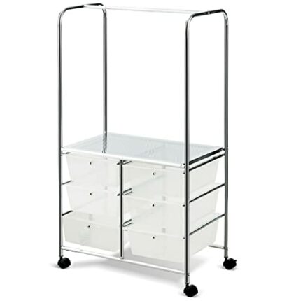 GRETD 6 Drawer Rolling Storage Cart Hanging Bar Office Dining Room Kitchen Modern Handle Dining Cart (Color : Wit, Size : 1pcs)