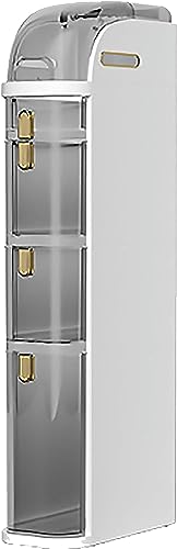 4 Tier Bathroom Floor Storage Cabinet 7in Narrow Tall Slim Bathroom Storage Tower with Clear Drawers and Casters Side Storage Organizer Cabinet f
