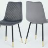 Hallowood Furniture Finley Upholstered Dining Chairs - Set of 2 Dining Chair Grey Velvet Fabric Padded Seat with Sturdy Black Metal Legs - Chairs