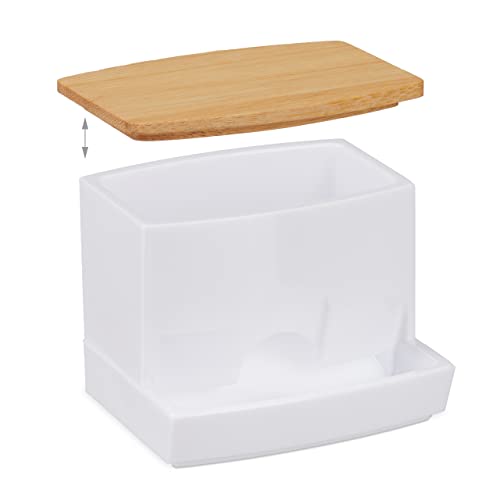Relaxdays Cotton Swab Storage Box, Acrylic Lidded Organiser, Stick Bathroom Dispenser, Various Sizes, White/Brown