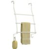 mDesign Over the Door Towel Rack with Hooks - Modern Bathroom Towel Rack with 2 Hooks for Bathroom Storage - Perfect Bathroom Hanging Towel Stora