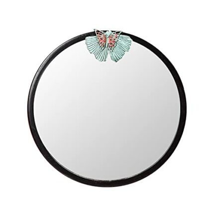 Hosoncovy Metal Frame Wall Hanging Round Mirror Decorative Mirror Makeup Mirror Vanity Mirror for Bathroom Living Room Bedroom (Butterfly, Black)