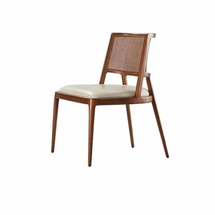 JJZXD Solid Wood Dining Stool Woven Rattan Chair Retro Dining Room Furniture with Armrests Backrest Chair