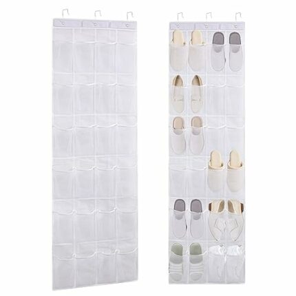 ALLWYOU Over the Door Shoe Storage 24 Large Mesh Pockets with 3 Metal Hooks,Over the Door Hanger Hanging Shoe Rack Storage Organiser for Livingro