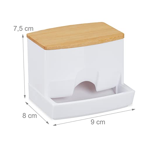 Relaxdays Cotton Swab Storage Box, Acrylic Lidded Organiser, Stick Bathroom Dispenser, Various Sizes, White/Brown