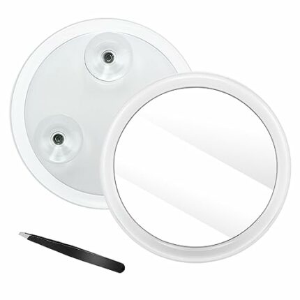 Sporgo 30 × Magnifying Mirror, Travel Cosmetic Mirror, Portable Magnifying Mirror with 3 Suction Cups, Diameter 162 mm Enlarged Cosmetic Mirror f