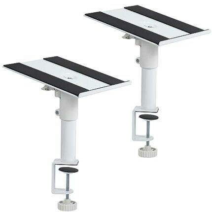 VIVO Clamp-on Speaker Stand Desk Mount Set, 10 x 9 inch Trays, Height Adjustment and Tilt, Universal Audio Holders for Computer and Bookshelf Spe