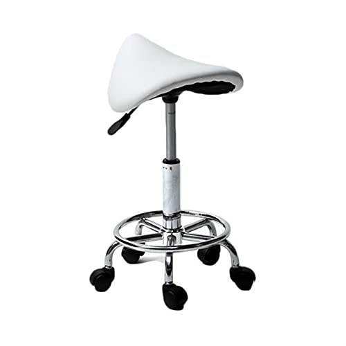 WALNUT Height Adjustable Salon Stool Rolling Swivel Stool Tattoo Massage Spa Chair Saddle Stool Ha Ha Feet Rotation Bar Stool White