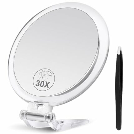 B Beauty Planet 30X Magnifying Mirror, Magnifying Mirror with Stand and Tweezers, Handheld Mirror with 30X/1X Magnification, Compact Mirror for T