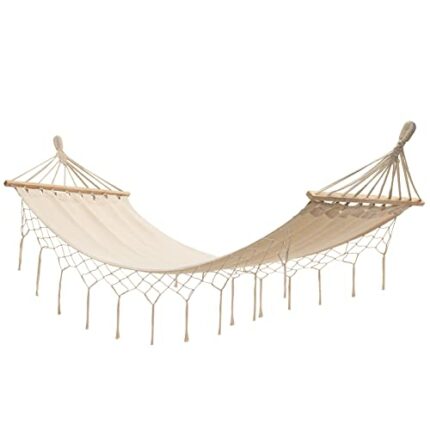 BEJOY Double Hammock with Tassels, Solid Wood Struts, Suitable for Indoor, Courtyard and Outdoor, White