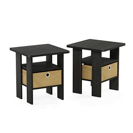 FURINNO Nightstand with Bin Drawer, Wood, Espresso/Black, 2-Pack