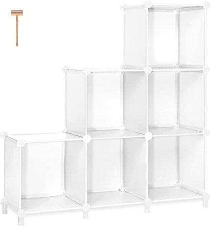 Koksi 6-Cube Shelves Storage Organiser Rack - Adjustable Bookshelf Plastic Cabinet Shelf Bookcase Shelving for Bedroom, Living Room, Closet, Gara