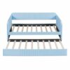 WALNUT Upholstered Daybed Sofa Bed Twin Size With Trundle Bed and Wood Slat, Light Blue
