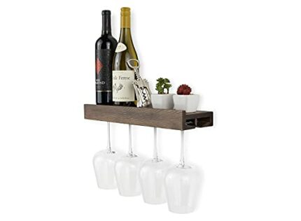 Rustic State Smith Wooden Wine Bottle and Wine Glass Holder Wall Mount, Walnut