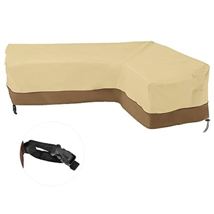 CHEYLIZI L Shape Garden Sofa Covers Waterproof, Dustproof Patio Furniture Corner Sofa Couch Protective Cover with Durable Hem Cord Windproof, 210