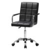 Height Adjustable Swivel Office Chair With Armrest,PU Leather Padded Computer Desk Chair for Home Office Study（White）