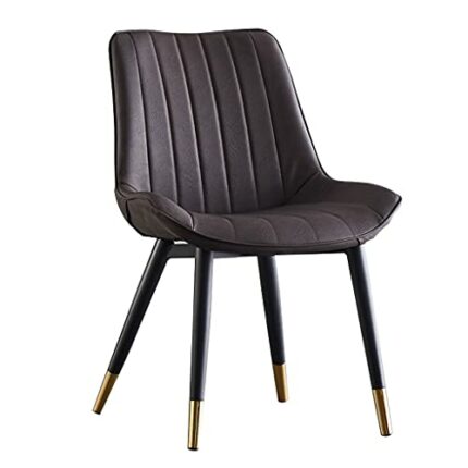 Modern PU Leather High Back Padded Soft Seat Metal Legs Office Living Room Counter Lounge Dining Chair (Color : Brown)