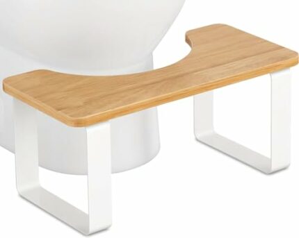 DOKU 7" Squatting Toilet Stool, Bathroom Poop Stool for Adults, Wooden with Metal Potty Stool Anti-Slip, White and Black