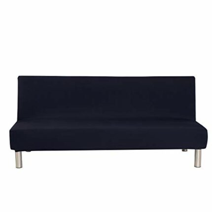 Solid Colour Armless Sofa Bed Cover Polyester Spandex Stretch Futon Slipcover Protector 3 Seater Elastic Full Folding Couch Sofa Cover fits Foldi