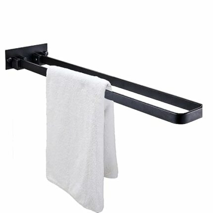 Kikuo Towel Holder, 90° Foldable Towel Rack, Wall Mounted Bathroom Towel Holder, Double Arm Towel Rack, Self Adhesive No-hole Towel Holder for Ki