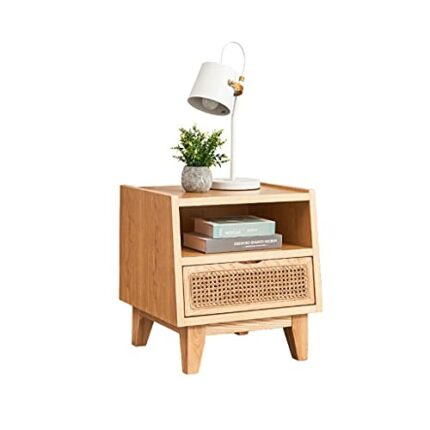 N/A Solid Wood Log Color Bedside Table Simple Rattan Nordic Small Cabinet Storage Cabinet 40 * 50cm Wide Bedroom Dresser