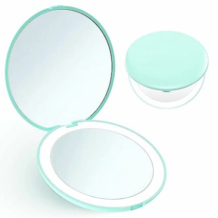 Giazee Magnifying Mirror, Travel Makeup Mirror with Light Portable 1X/10X Magnifying Compact Mirror LED Pocket Mirror Hand Held Comapct Mirror fo