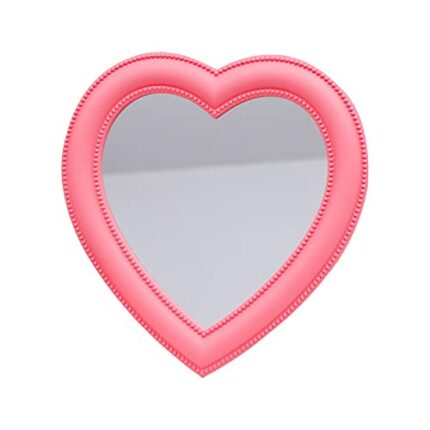 Heart Mirror, Women Girls Heart Shaped Mirror, Hanging Cosmetic Mirror Wall Desktop Mirror Bedroom Mirror(pink)