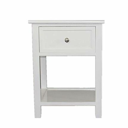 N/A Simple Side Intersection Style Bedside Table Coffee Table with Two-layer Drawer White