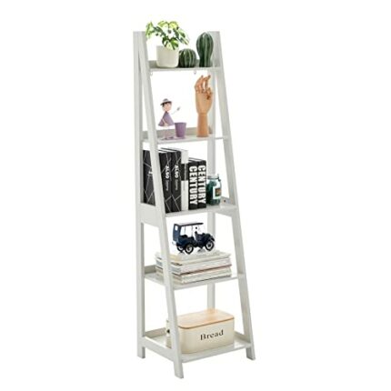 Hoorlang 5-Tier Ladder Shelf Wood Bookshelf,Modern Storage Shelf, for Living Room, Bedroom, Kitchen,Easy Assembly, Light grey HLLS01G