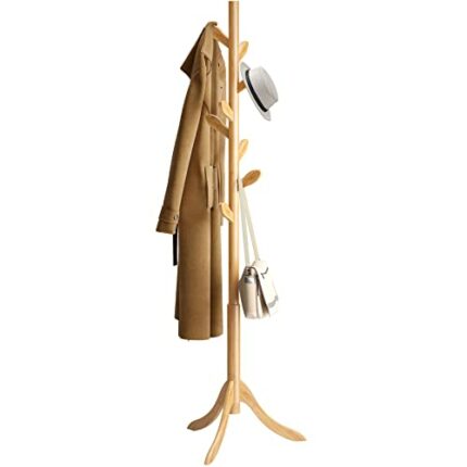 Coat Rack Freestanding Bamboo Coat TreeCoat Rack Standing Adjustable Coat With 3 Sections 8 Coat Hooks Easy Assemble Coat Hanger For Closet Hats