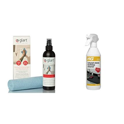 Glart Kitchen Cupboard Door Cleaner 250ml and Universal Waffle Cloth, White & HG Natural Stone Worktop Cleaner, Natural Kitchen Countertop & Work