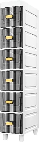 OPSREY 7" W Skinny Bathroom Storage Cabinet, Slim Toilet Paper Storage Cabinet with Clear Drawers and Casters, Bathroom Floor Cabinet Storage Car