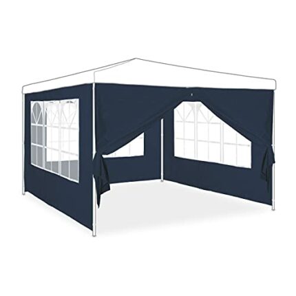Relaxdays Set of 4 Side Panels for Gazebo, 2 x 3 m, Side Panels, Window and Zip, Waterproof, PE Plastic, Blue