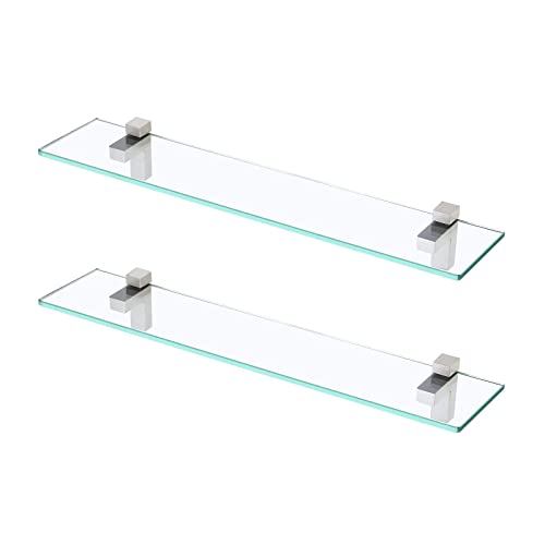 KES Bathroom Shelves 60CM Shower Shelf 8MM Thick Tempered Glass, Rectangular Glass Shelf with Polished Chrome Brackst Bathroom Shelf 2 Pack, BGS3
