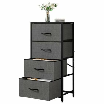 Taotigzu Dresser with 4 Drawers,Fabric Chest of Drawers with Large Storage Space,Narrow Storage Drawers Tower for Living Room,Bedroom,Wooden Top